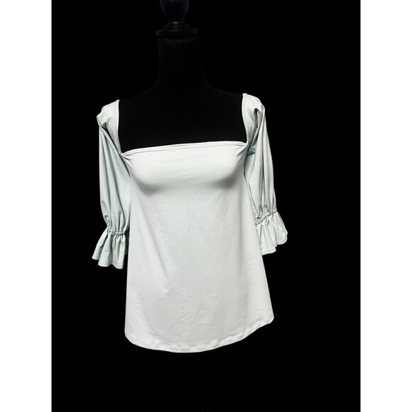 Susana Monaco Womens Off-Shoulder Top Bell Sleeves In Light Blue Cottagecore boh - Picture 4 of 10